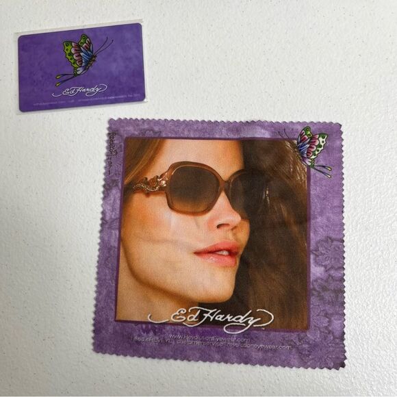 Ed Hardy White Embroidered Sunglass Case Butterflies Flower Snap Close CASE ONLY - Picture 6 of 8